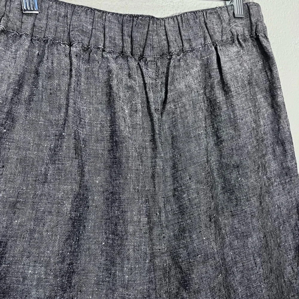 Catherine Malandrino Lagenlook Gray 100% Linen Wide Legs Elastic Waist Pants M
